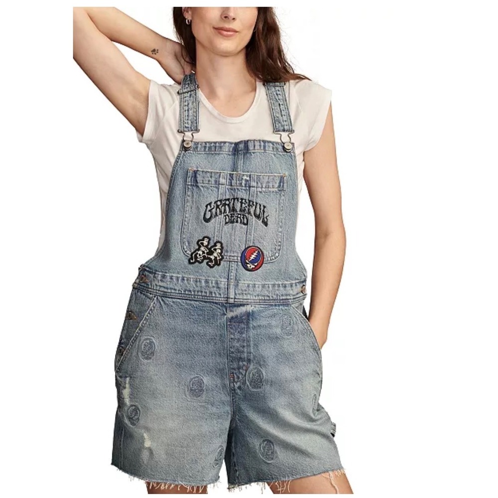 Lucky Brand Grateful Dead Shortalls Women's Denim Blue Shorts XS Overalls